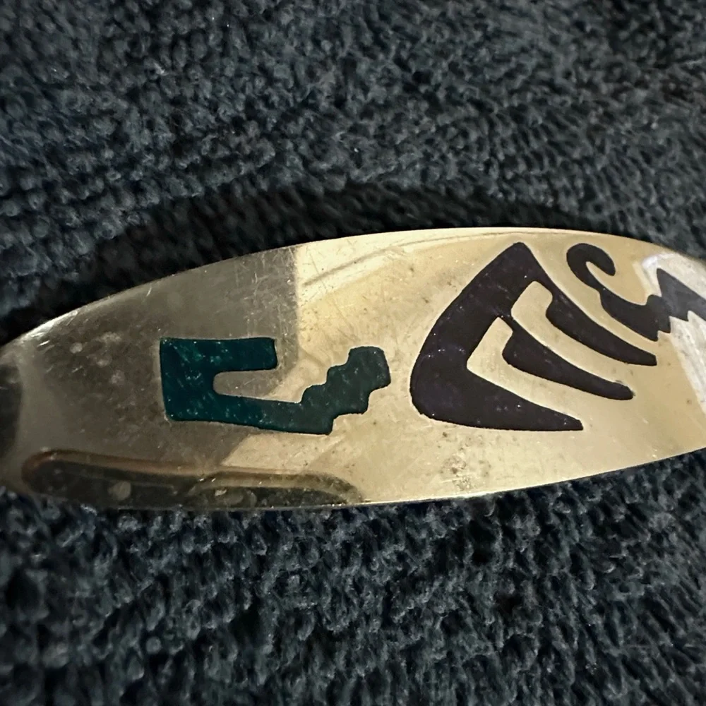 Signed Vintage Navajo Silver Blue Opal /Turquoise Inlay Hair Clip - Picture 7 of 11